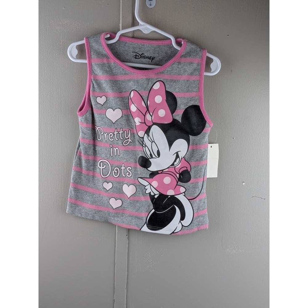 Disney Minnie Mouse Girls 4T Tank Top Gray Pink Striped Pretty in Dots NWT